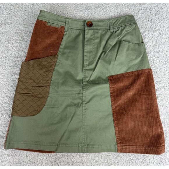 Anthropologie Meadow Rue Patchwork A-Line Skirt Sz 4 Cotton Blend Green/Brown - Picture 3 of 16